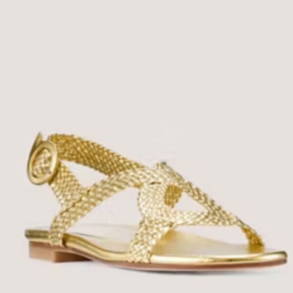 Stuart Weitzman Shoes - Stuart Weitzman Women's Teodora Braided Slingback Sandal, Metallic US 7.5